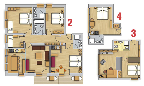 Apartamentos de vacaciones 2+3 o 2+4 para 9-12 pers.